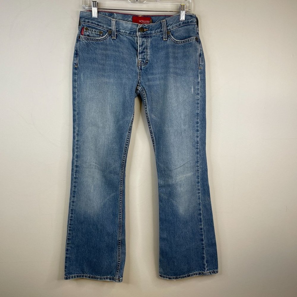 Hollister Womens Boot Cut Jeans 5 Short Mid Rise Medium Wash Logo